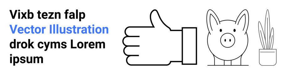 Obraz premium Finance savings, minimalism, eco-friendly lifestyle, positive feedback, simplicity, and productivity. A thumbs-up, piggy bank and potted plant. Finance savings and minimalism concept
