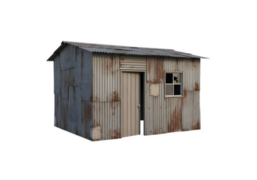 Rusty corrugated metal shack png on transparent background
