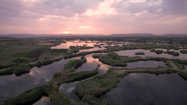 Aerial View of Euphrates River Wetlands near Saray Village, Nizip &ndash; Biodiversity-Rich Habitat in Southeastern T&uuml;rkiye