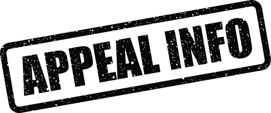 Grunge style rectangular stamp featuring the text appeal info, depicted with a worn and authentic rubber impression