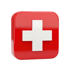 Obraz premium A red cross symbol on a white background with a three-dimensional effect isolated on transparent background