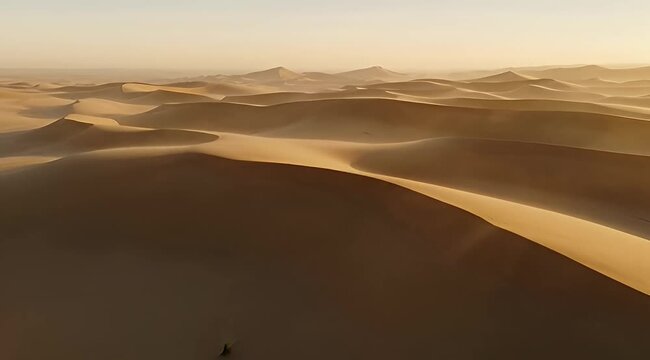 Endless expanse of rolling sand dunes in a desert landscape at sunset
