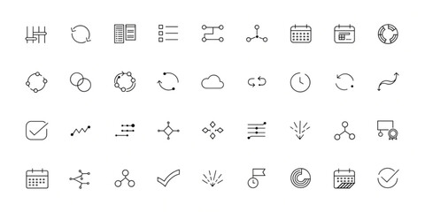 Fototapeta premium Collection of Various Icons Representing Different Concepts and Objects in a Simple Line Art Style on a Clean Background