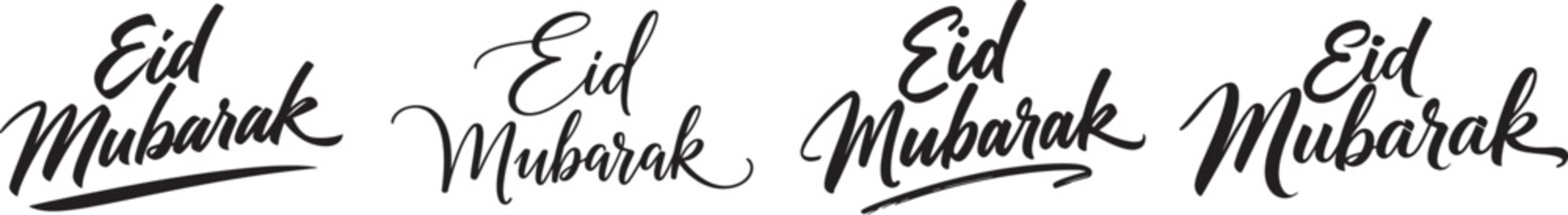 Obraz premium Eid Mubarak handwritten calligraphy typography collection with elegant brush lettering style for Islamic holiday greeting card Ramadan celebration design vector set