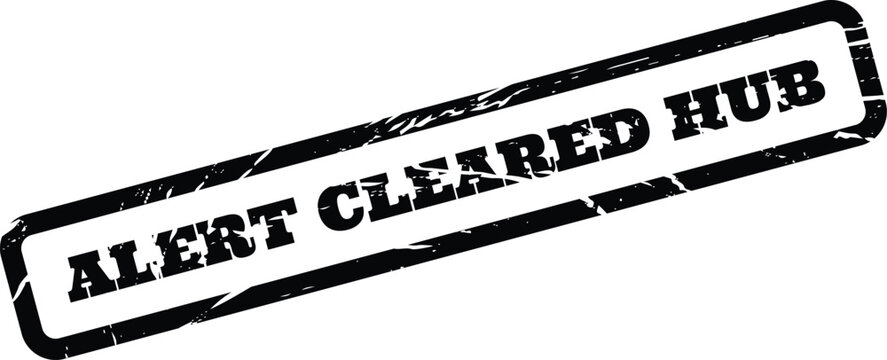 Grunge style vector stamp indicating a cleared alert status for a central network hub system