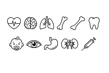 Set of health care and medical icons in outline and silhouette style