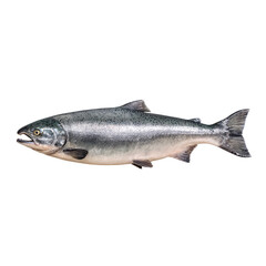 Silvery salmon, isolated on a black background, with visible scales and fins