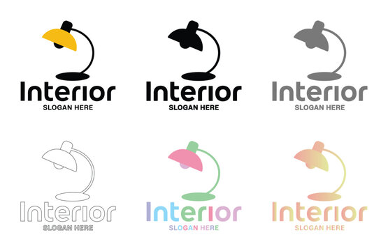 Interior Design Logo Concepts Featuring Desk Lamps in Various Colors and Styles for Branding