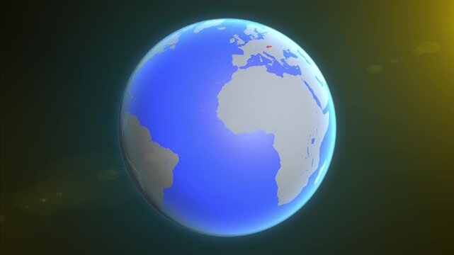 The animation shows a graphic representation of the earth and highlights the location and map of Slovakia colored red.