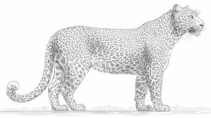 Fototapeta premium Detailed Pencil Sketch of a Majestic Leopard Standing Sideways.