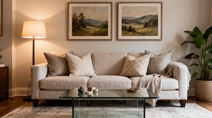 Fototapeta premium Cozy Living Room with Neutral Tones and Art