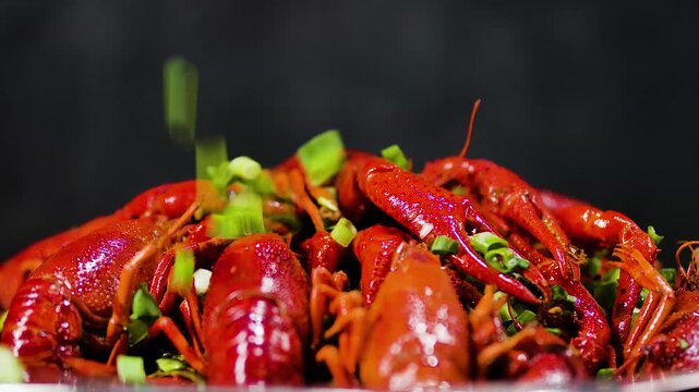 Cooked Crayfish with Green Onion Garnish