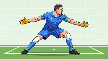 Goalkeeper Standing on Soccer Field Ready. © Bahan