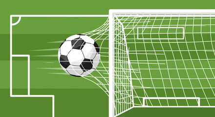 Soccer Ball Flying into the Goal Net.