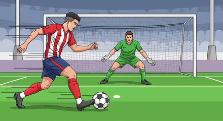 Fototapeta premium Soccer Player Kicking Ball Past Goalkeeper 4.