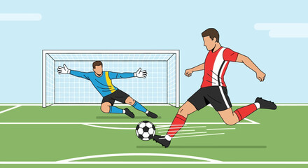 Obraz premium Soccer Player Kicking Ball Past Goalkeeper 11.