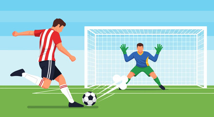 Fototapeta premium Soccer Player Kicking Ball Past Goalkeeper 12.