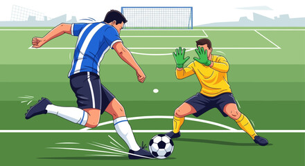 Obraz premium Soccer Player Kicking Ball Past Goalkeeper 18.
