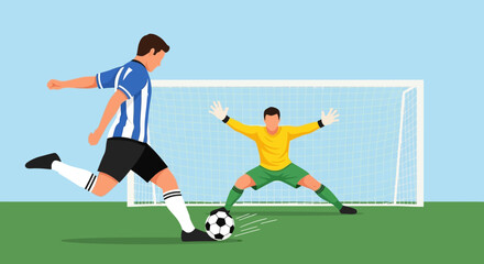 Obraz premium Soccer Player Kicking Ball Past Goalkeeper 19.
