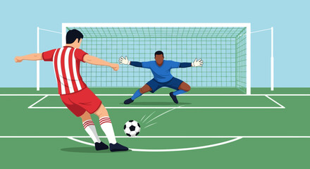 Fototapeta premium Soccer Player Kicking Ball Towards Goalkeeper 9.