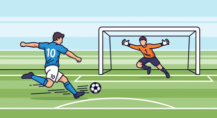 Fototapeta premium Soccer Player Kicking Ball Towards Goalkeeper 16.