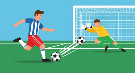 Fototapeta premium Soccer Player Kicking Ball Towards Goalkeeper 17.