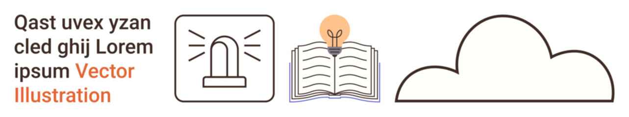 Education, creativity, innovation, online learning, knowledge sharing, graphic design. Open book with lightbulb, cloud outline alarm icon. Education and creativity with simple icons © robu_s