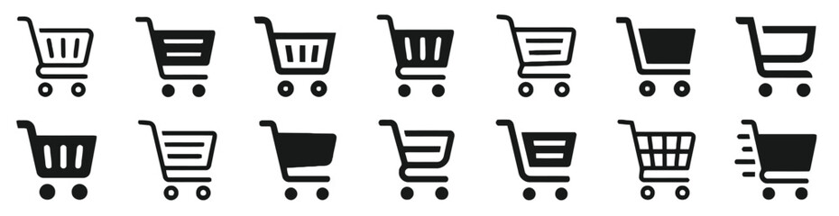 Shopping cart icons in various styles on white background © MuslimaHijabimodes