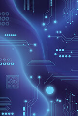 Fototapeta premium Abstract digital circuit board background with glowing blue lines.