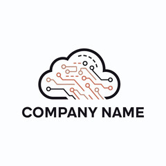Cloud technology logo with circuit board integrated inside representing digital data storage cloud computing services and network connectivity solutions for IT companies