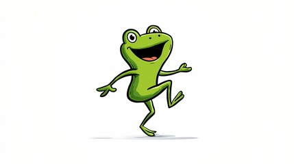 Fototapeta premium Happy Cartoon Frog Dancing Joyfully on White Background.