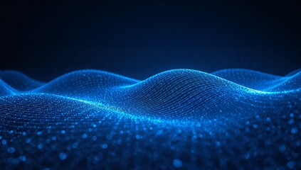 Naklejka premium Futuristic Digital Surface with Glowing Blue Wave Grid for AI and Data Visualization