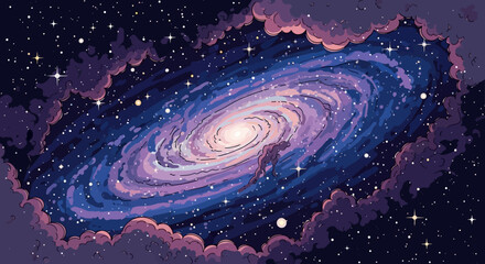 Vibrant Galaxy with Swirling Stars and Cosmic Dust. © Djiwa