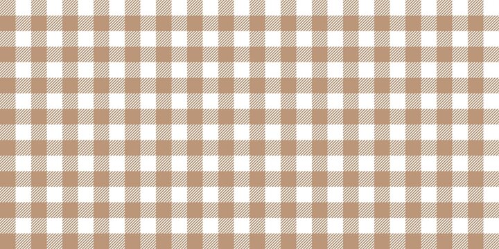 Light brown gingham checkered pattern with diagonal stripes. Neutral seamless plaid background for organic branding, rustic decor, and earthy textile designs.