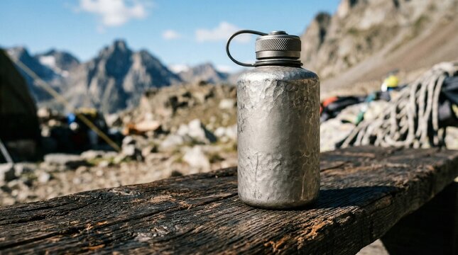 Titanium Water Bottle Rocks Mountains