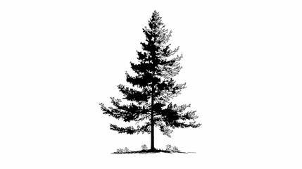 Silhouette of a Tall Evergreen Pine Tree with Detailed Branches.
