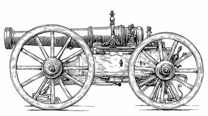 Fototapeta premium Vintage Cannon on Wheels Illustration.