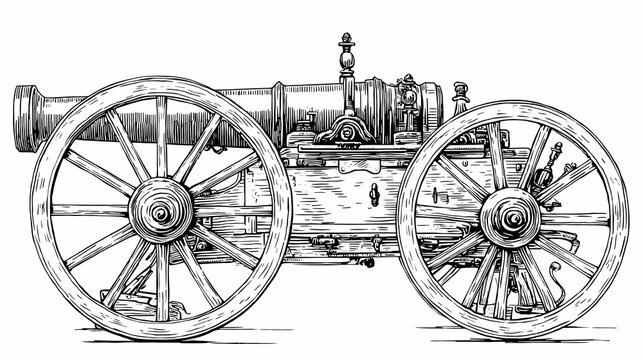 Vintage Cannon on Wheels Illustration.