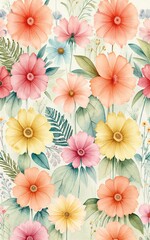 Obraz premium Vibrant flowers in soft pinks yellows and purples bloom against a