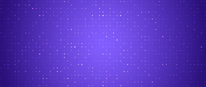 Purple glowing square pixel pattern. Dark navy mosaic texture backdrop. Abstract neon technology grid wallpaper. Vector modern business, science, healthcare, medicine, presentation background