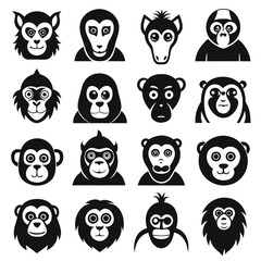 Obraz premium A collection of sixteen illustrated monkey head icons