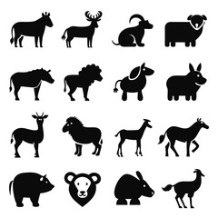 Fototapeta premium Silhouetted Animal Icon Set with Various Species on White
