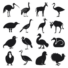 Black Silhouette Animals Variety Vector Set Isolated on White © Xihan