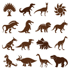 Dinosaur silhouettes and prehistoric flora vector illustration © Xihan