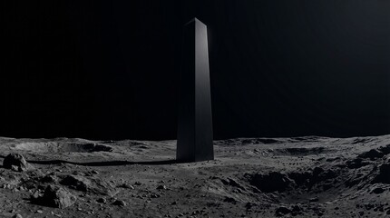 Mysterious Monolith on Barren Lunar Surface Under a Starry Night Sky