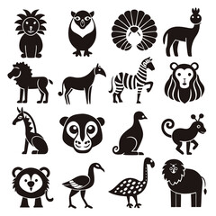 Fototapeta premium Collection of sixteen simplified animal silhouettes against a white background
