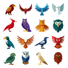 Fototapeta premium Collection of Flat Design Vector Bird Illustrations on White