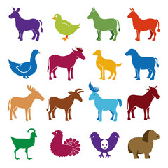 Fototapeta premium Colorful animal silhouettes arranged on a clean white background