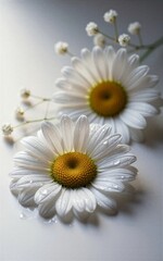 Obraz premium Two daisies with dew drops surrounded by delicate white flowers on a