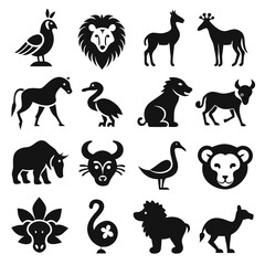 Fototapeta premium Collection of black animal icons on a white background